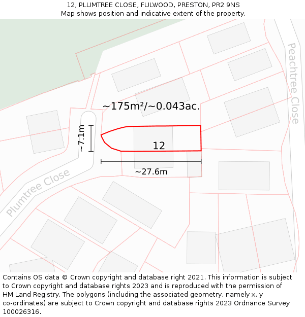 12, PLUMTREE CLOSE, FULWOOD, PRESTON, PR2 9NS: Plot and title map