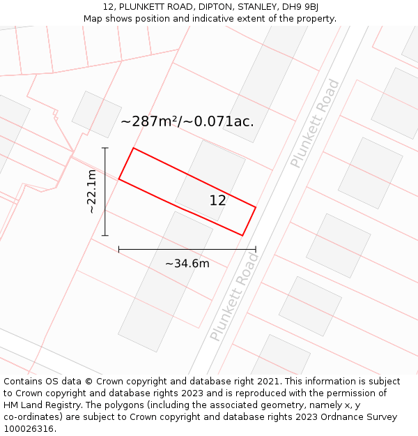 12, PLUNKETT ROAD, DIPTON, STANLEY, DH9 9BJ: Plot and title map