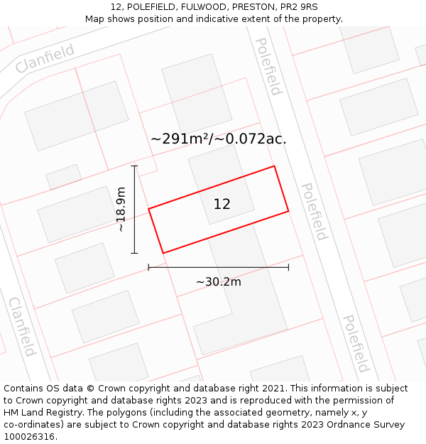 12, POLEFIELD, FULWOOD, PRESTON, PR2 9RS: Plot and title map