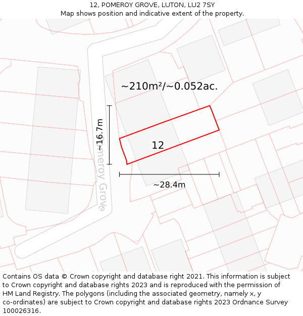 12, POMEROY GROVE, LUTON, LU2 7SY: Plot and title map