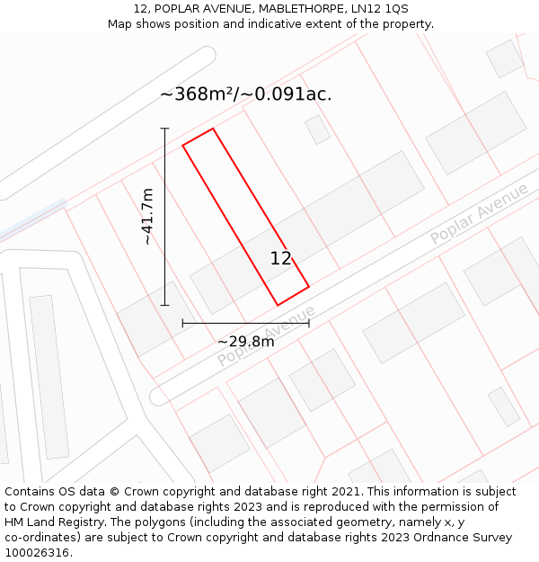 12, POPLAR AVENUE, MABLETHORPE, LN12 1QS: Plot and title map
