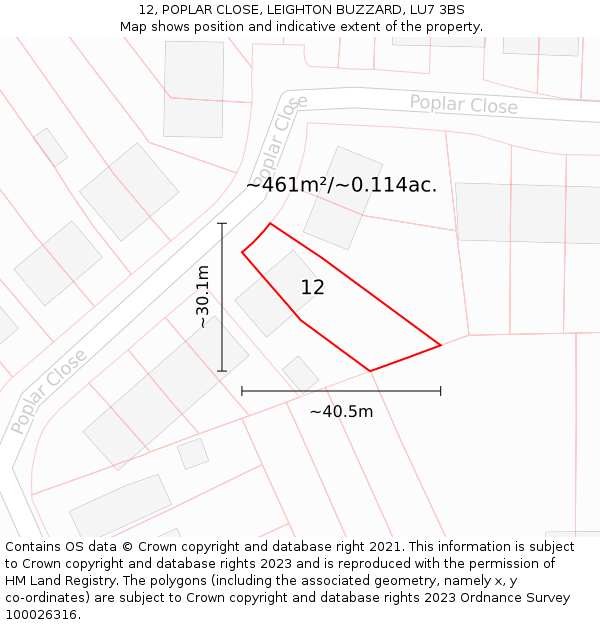 12, POPLAR CLOSE, LEIGHTON BUZZARD, LU7 3BS: Plot and title map