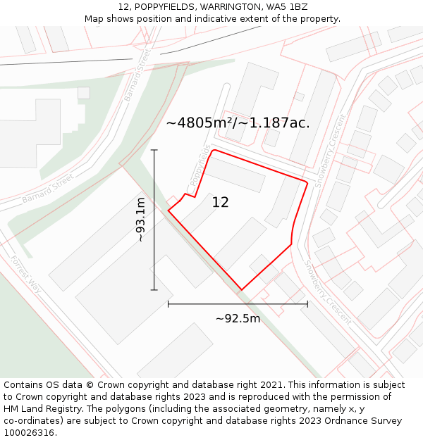 12, POPPYFIELDS, WARRINGTON, WA5 1BZ: Plot and title map
