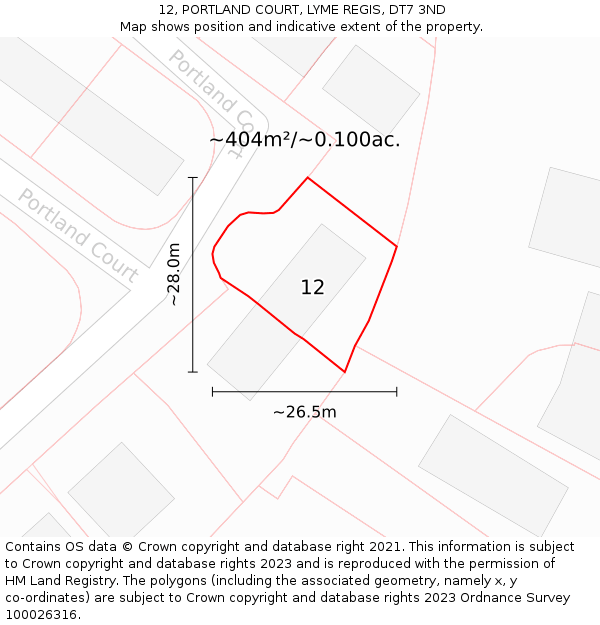 12, PORTLAND COURT, LYME REGIS, DT7 3ND: Plot and title map