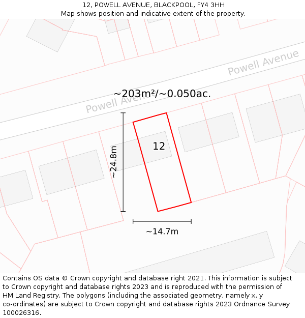 12, POWELL AVENUE, BLACKPOOL, FY4 3HH: Plot and title map