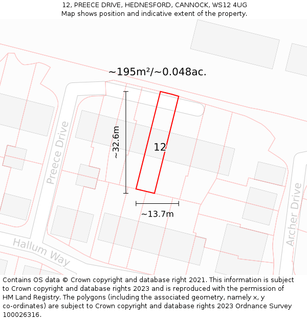 12, PREECE DRIVE, HEDNESFORD, CANNOCK, WS12 4UG: Plot and title map