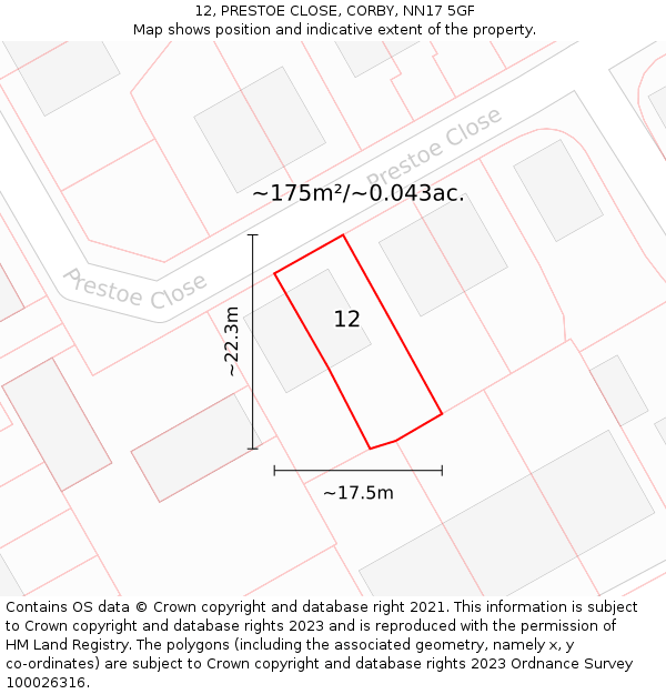 12, PRESTOE CLOSE, CORBY, NN17 5GF: Plot and title map
