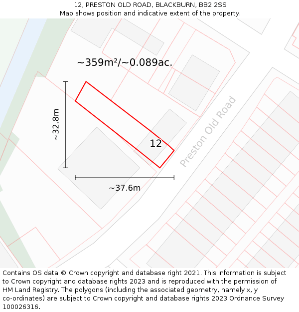 12, PRESTON OLD ROAD, BLACKBURN, BB2 2SS: Plot and title map