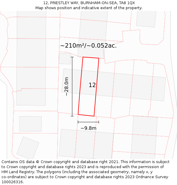 12, PRIESTLEY WAY, BURNHAM-ON-SEA, TA8 1QX: Plot and title map