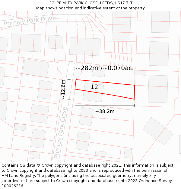 12, PRIMLEY PARK CLOSE, LEEDS, LS17 7LT: Plot and title map