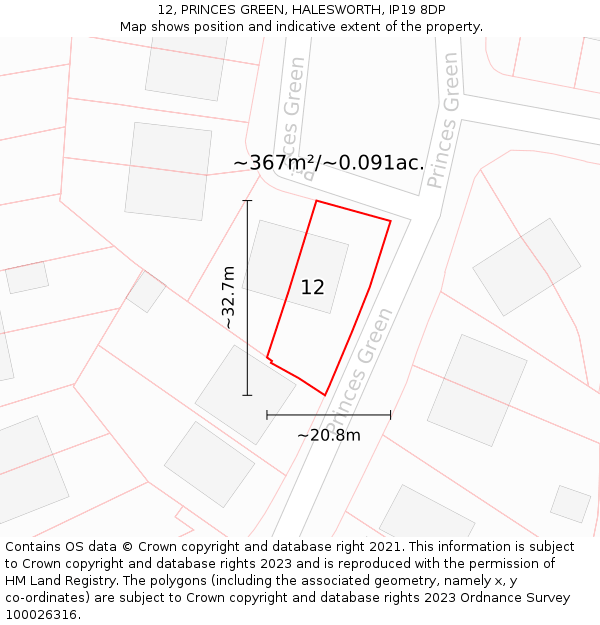 12, PRINCES GREEN, HALESWORTH, IP19 8DP: Plot and title map