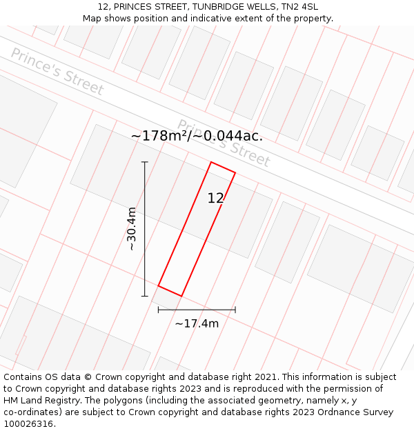12, PRINCES STREET, TUNBRIDGE WELLS, TN2 4SL: Plot and title map