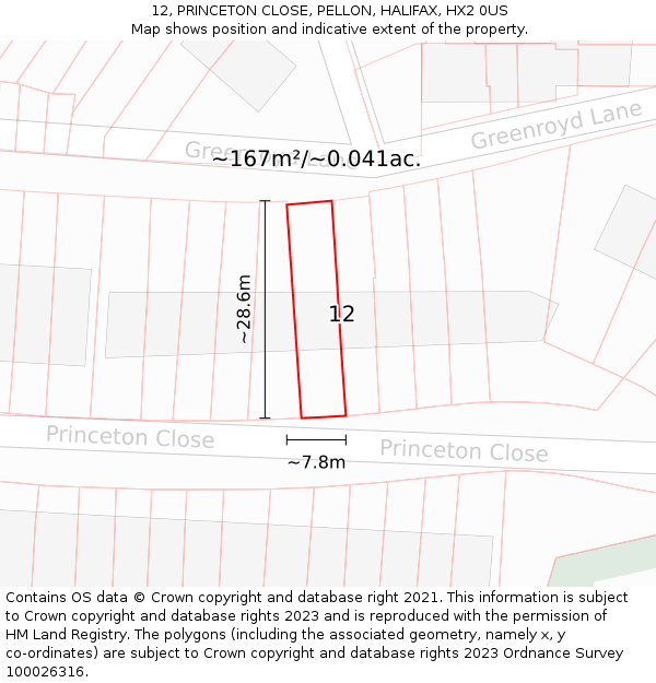 12, PRINCETON CLOSE, PELLON, HALIFAX, HX2 0US: Plot and title map