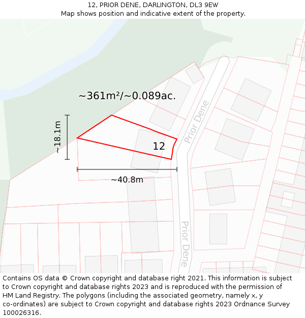 12, PRIOR DENE, DARLINGTON, DL3 9EW: Plot and title map