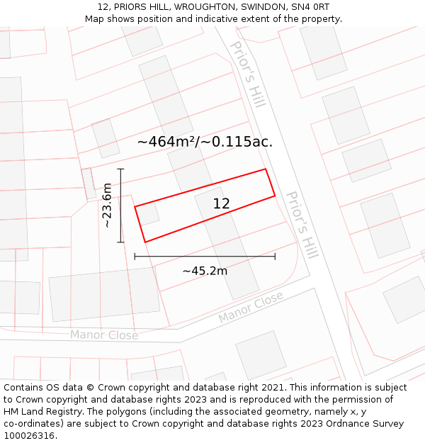 12, PRIORS HILL, WROUGHTON, SWINDON, SN4 0RT: Plot and title map