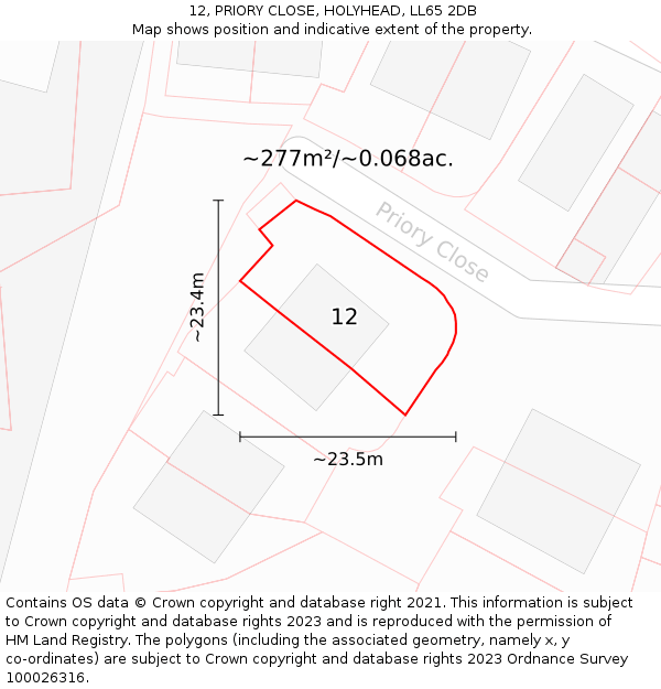12, PRIORY CLOSE, HOLYHEAD, LL65 2DB: Plot and title map