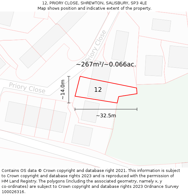 12, PRIORY CLOSE, SHREWTON, SALISBURY, SP3 4LE: Plot and title map