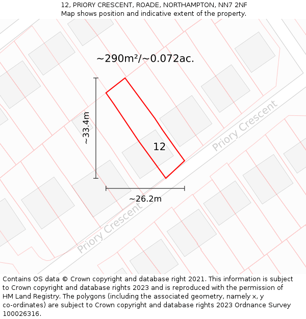 12, PRIORY CRESCENT, ROADE, NORTHAMPTON, NN7 2NF: Plot and title map