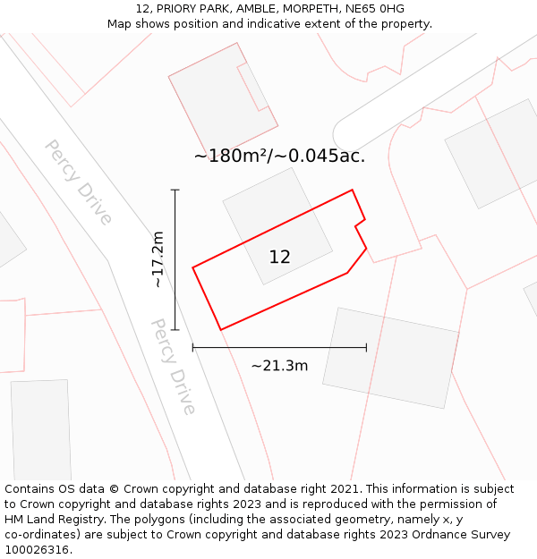 12, PRIORY PARK, AMBLE, MORPETH, NE65 0HG: Plot and title map