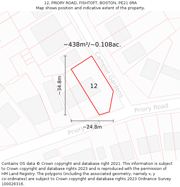 12, PRIORY ROAD, FISHTOFT, BOSTON, PE21 0RA: Plot and title map