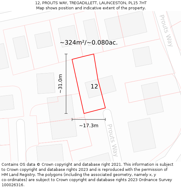12, PROUTS WAY, TREGADILLETT, LAUNCESTON, PL15 7HT: Plot and title map