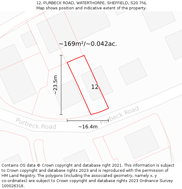 12, PURBECK ROAD, WATERTHORPE, SHEFFIELD, S20 7NL: Plot and title map