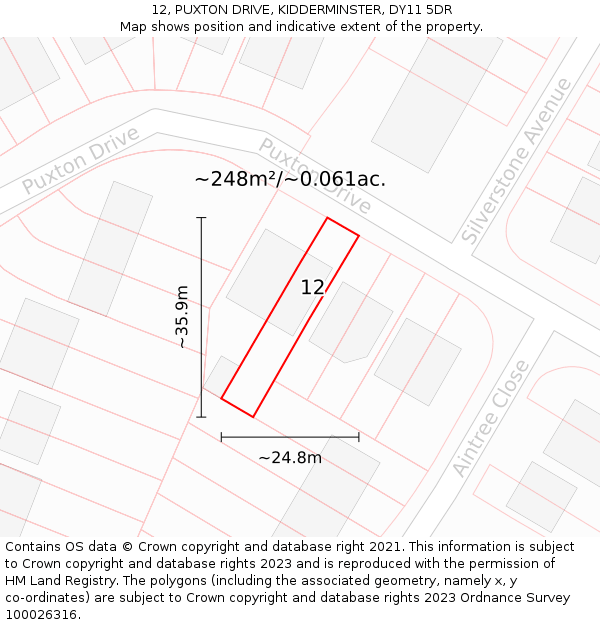 12, PUXTON DRIVE, KIDDERMINSTER, DY11 5DR: Plot and title map
