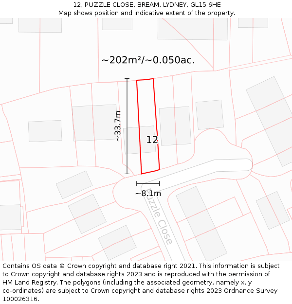 12, PUZZLE CLOSE, BREAM, LYDNEY, GL15 6HE: Plot and title map