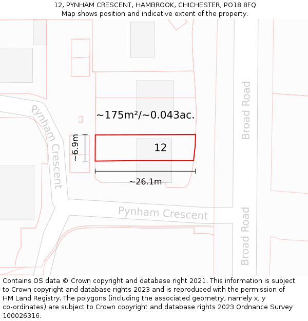 12, PYNHAM CRESCENT, HAMBROOK, CHICHESTER, PO18 8FQ: Plot and title map