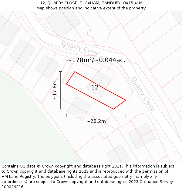 12, QUARRY CLOSE, BLOXHAM, BANBURY, OX15 4HA: Plot and title map