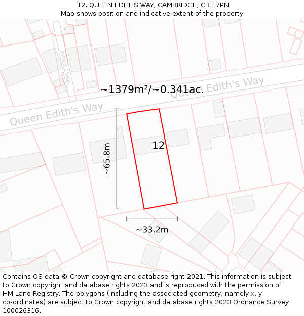 12, QUEEN EDITHS WAY, CAMBRIDGE, CB1 7PN: Plot and title map