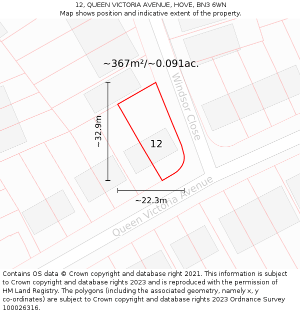12, QUEEN VICTORIA AVENUE, HOVE, BN3 6WN: Plot and title map