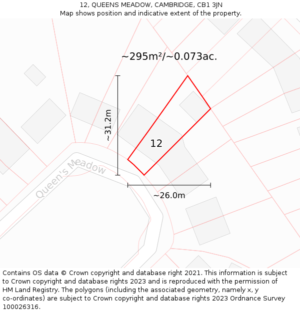 12, QUEENS MEADOW, CAMBRIDGE, CB1 3JN: Plot and title map