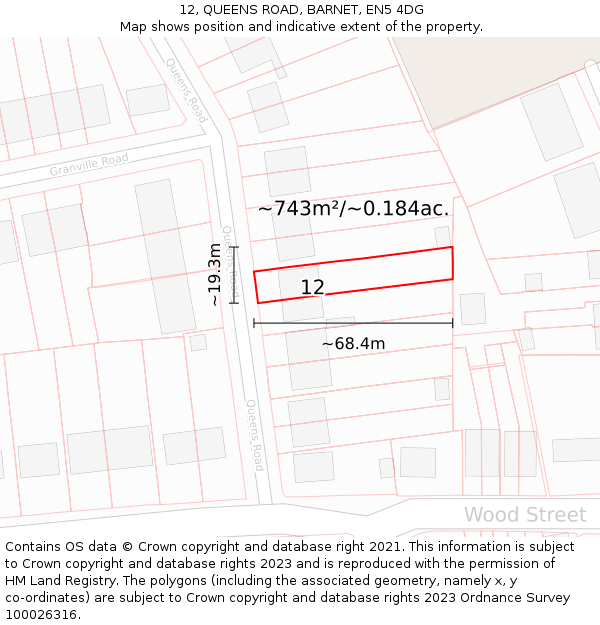 12, QUEENS ROAD, BARNET, EN5 4DG: Plot and title map