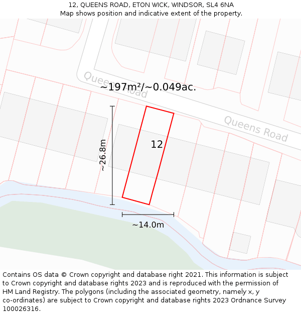12, QUEENS ROAD, ETON WICK, WINDSOR, SL4 6NA: Plot and title map