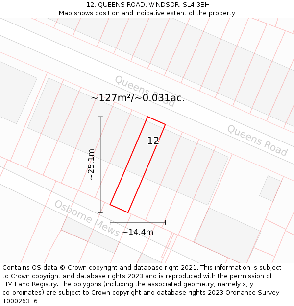 12, QUEENS ROAD, WINDSOR, SL4 3BH: Plot and title map