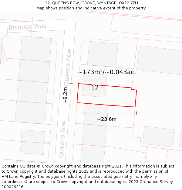 12, QUEENS ROW, GROVE, WANTAGE, OX12 7FH: Plot and title map