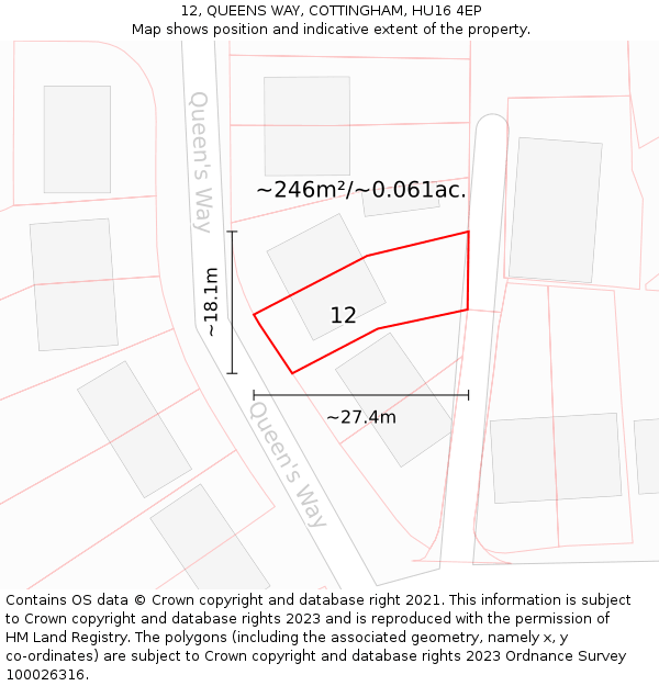 12, QUEENS WAY, COTTINGHAM, HU16 4EP: Plot and title map