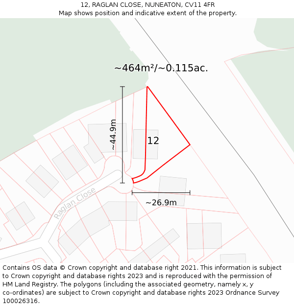 12, RAGLAN CLOSE, NUNEATON, CV11 4FR: Plot and title map