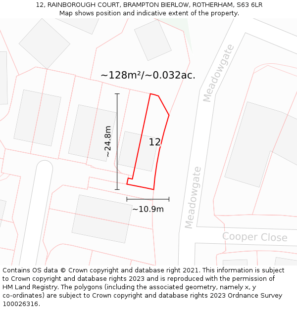 12, RAINBOROUGH COURT, BRAMPTON BIERLOW, ROTHERHAM, S63 6LR: Plot and title map