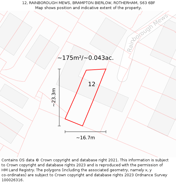 12, RAINBOROUGH MEWS, BRAMPTON BIERLOW, ROTHERHAM, S63 6BF: Plot and title map