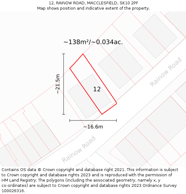 12, RAINOW ROAD, MACCLESFIELD, SK10 2PF: Plot and title map