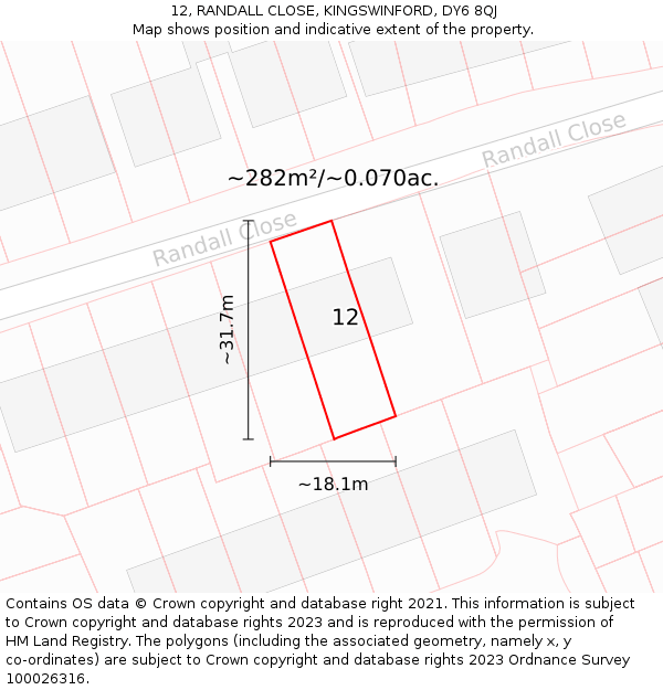 12, RANDALL CLOSE, KINGSWINFORD, DY6 8QJ: Plot and title map