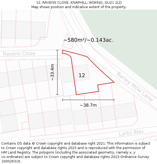 12, RAVENS CLOSE, KNAPHILL, WOKING, GU21 2LD: Plot and title map