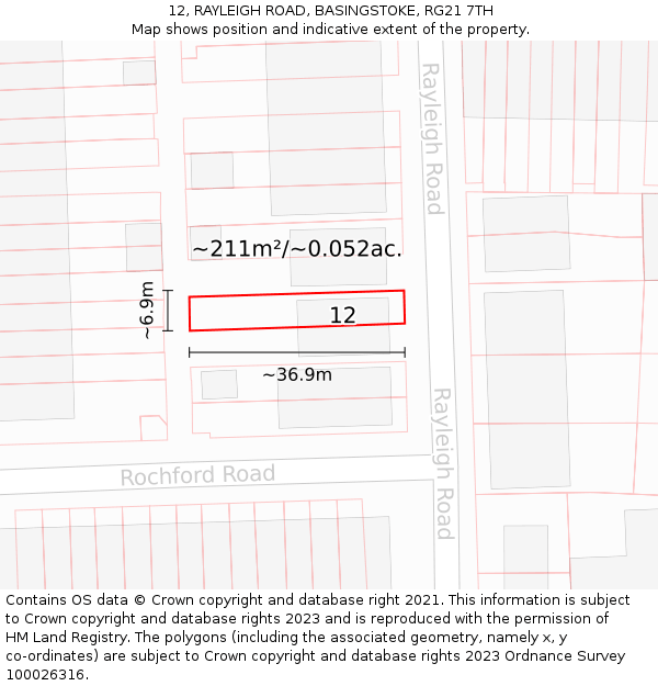 12, RAYLEIGH ROAD, BASINGSTOKE, RG21 7TH: Plot and title map