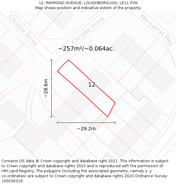 12, RAYMOND AVENUE, LOUGHBOROUGH, LE11 5YW: Plot and title map