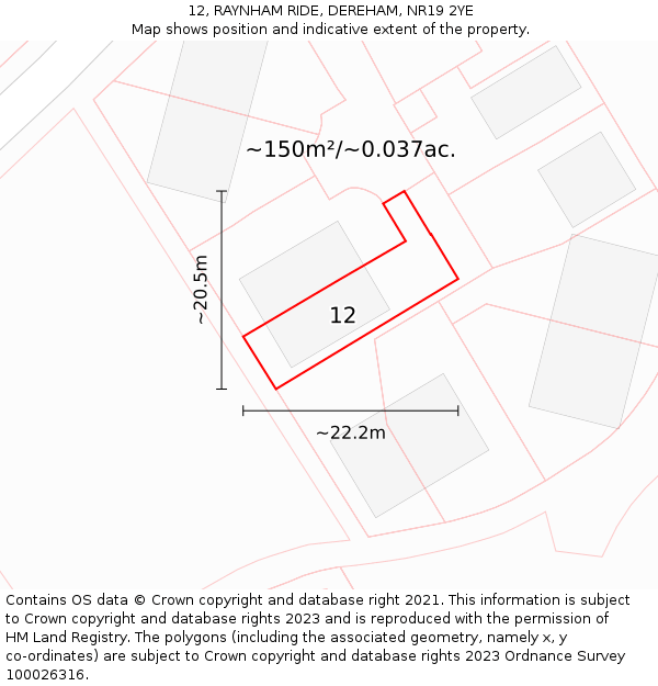 12, RAYNHAM RIDE, DEREHAM, NR19 2YE: Plot and title map