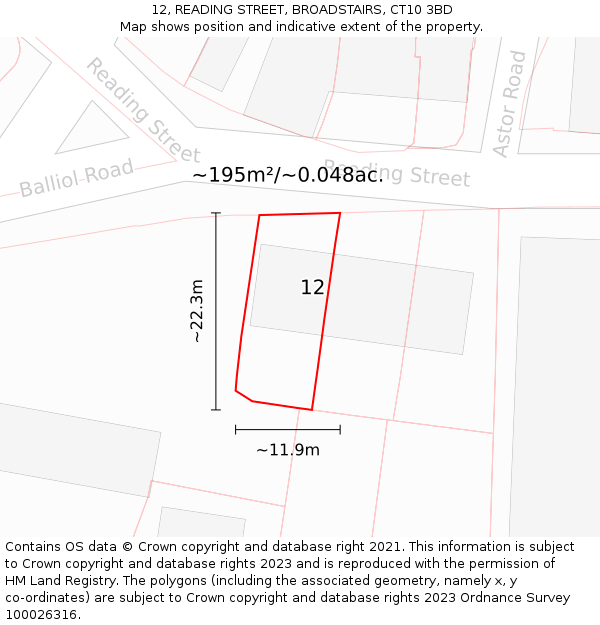 12, READING STREET, BROADSTAIRS, CT10 3BD: Plot and title map