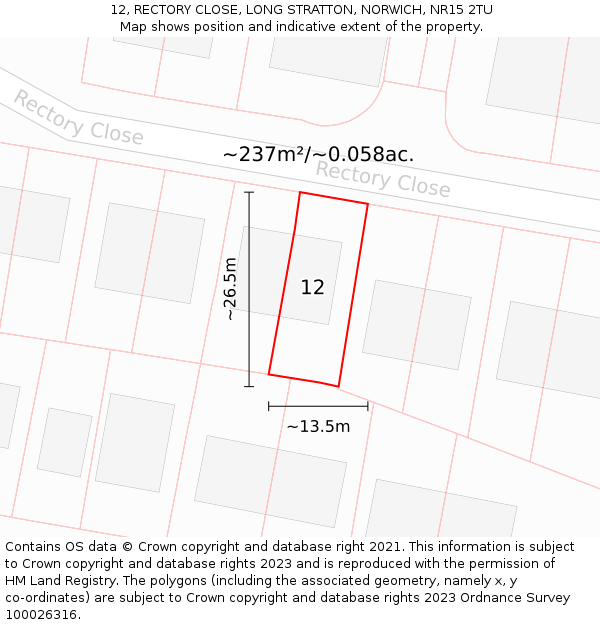 12, RECTORY CLOSE, LONG STRATTON, NORWICH, NR15 2TU: Plot and title map