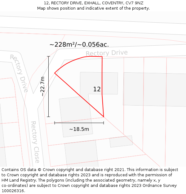 12, RECTORY DRIVE, EXHALL, COVENTRY, CV7 9NZ: Plot and title map